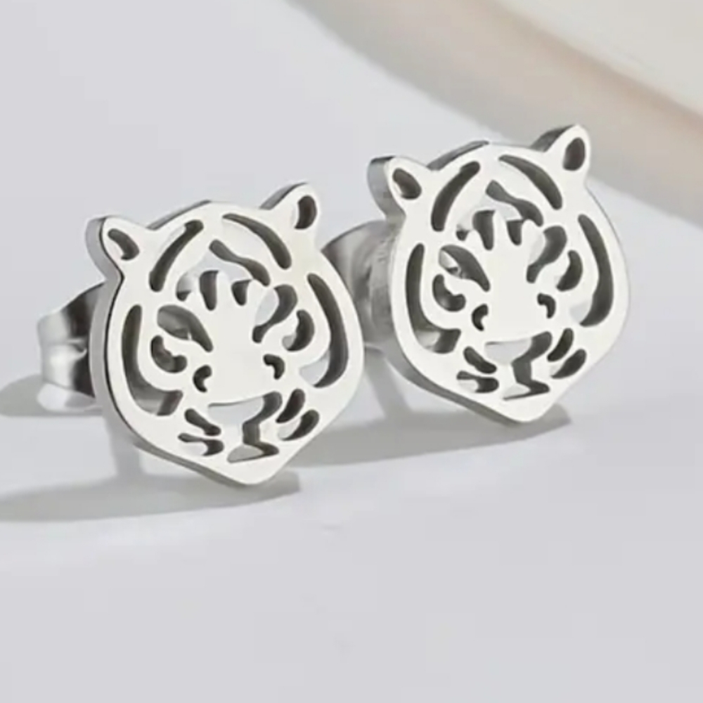 Tiger Earrings Stainless Steel 0.34"